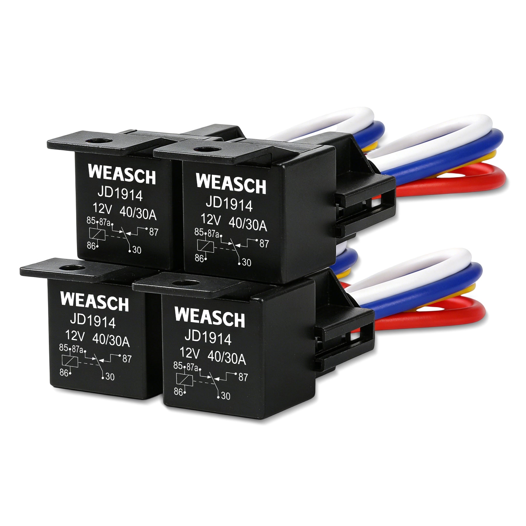 Weasch JD1914 Car Relay Harness, 12V 40/30A, 5-Pin SPDT, 12AWG Harness Sockets, Automotive Switches and Starters, for Automotive Truck Van Motorcycle Boat-1