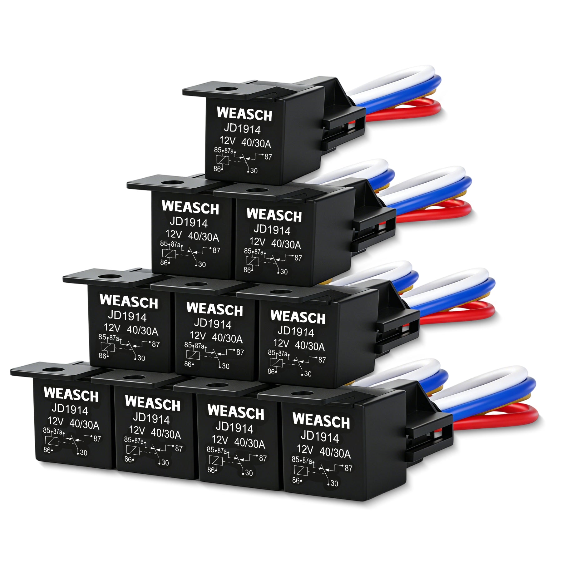 Weasch JD1914 Car Relay Harness, 12V 40/30A, 5-Pin SPDT, 12AWG Harness Sockets, Automotive Switches and Starters, for Automotive Truck Van Motorcycle Boat