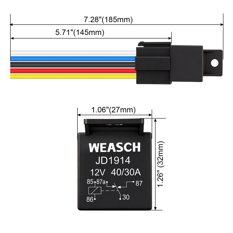 Weasch JD1914 Car Relay Harness, 12V 40/30A, 5-Pin SPDT, 12AWG Harness Sockets, Automotive Switches and Starters, for Automotive Truck Van Motorcycle Boat-5