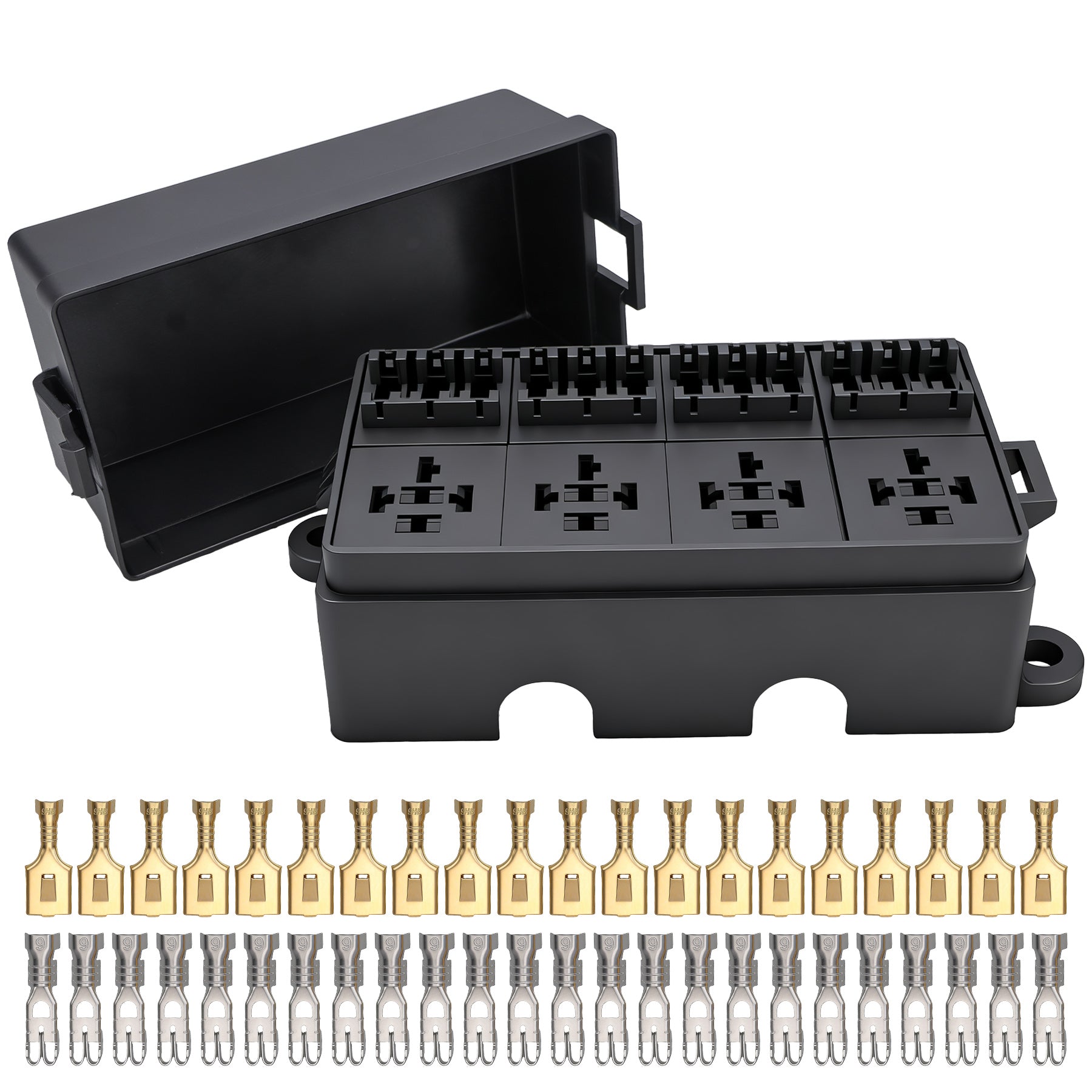Weasch 12V 12 Way Fuse Relay Box, 4 Relays and 12 ATC/ATO Blade Fuses Slots, Compatible with 4-Pin 5-Pin 40Amp Relay, for Cars Truck Marine Boat Jeep-1