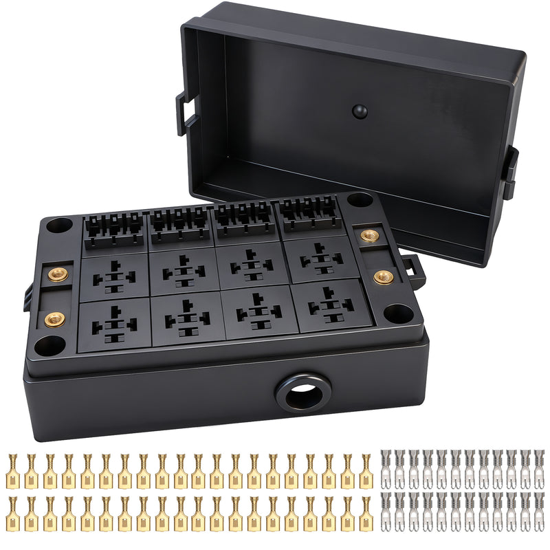 Weasch 12V 12 Way Fuse Relay Box, 8 Relays and 12 ATC/ATO Blade Fuses Slots, Compatible with 4-Pin 5-Pin 40A Relay, for Cars Truck Marine Boat Jeep-1