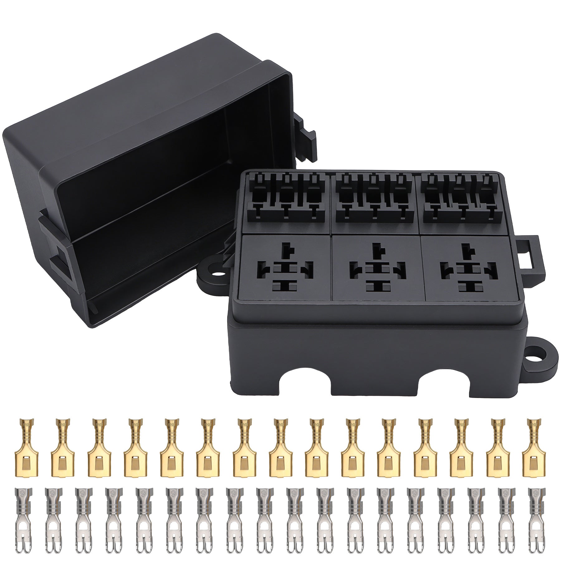 Weasch 12V 9 Way Fuse Relay Box, 3 Relays and 9 ATC/ATO Blade Fuse Slots, Compatible with 4-Pin 5-Pin 40Amp Relay, for Cars Truck Marine Boat Jeep-1