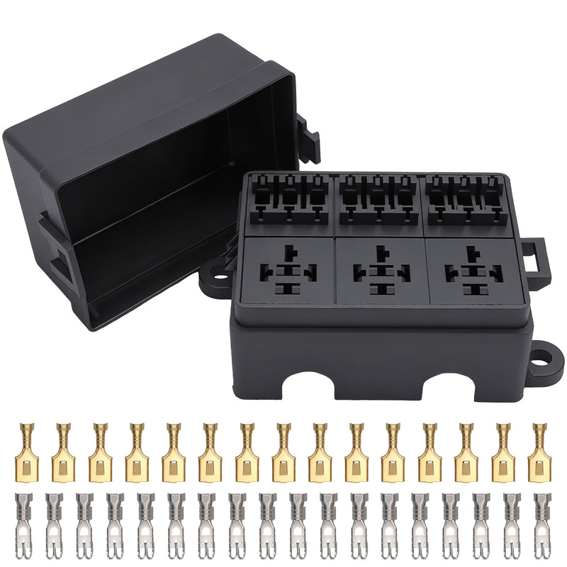 Weasch 12V 9 Way Fuse Relay Box, 3 Relays and 9 ATC/ATO Blade Fuse Slots, Compatible with 4-Pin 5-Pin 40Amp Relay, for Cars Truck Marine Boat Jeep-1