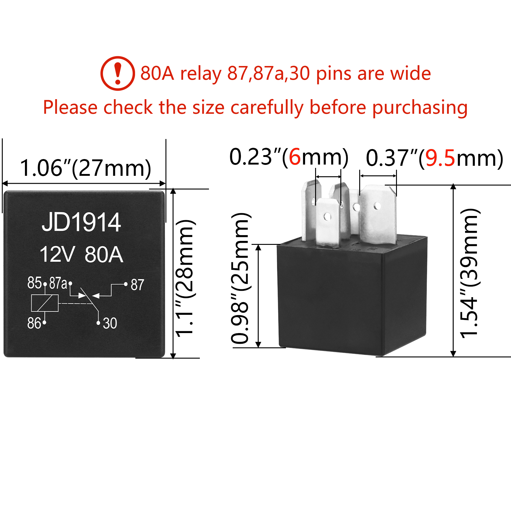 Weasch JD1914 Car Relay, 12V 80A, 5 Pin SPDT, Automotive Switches and Starters, Waterproof Relay for Boat Tractor Truck Motorcycle-2