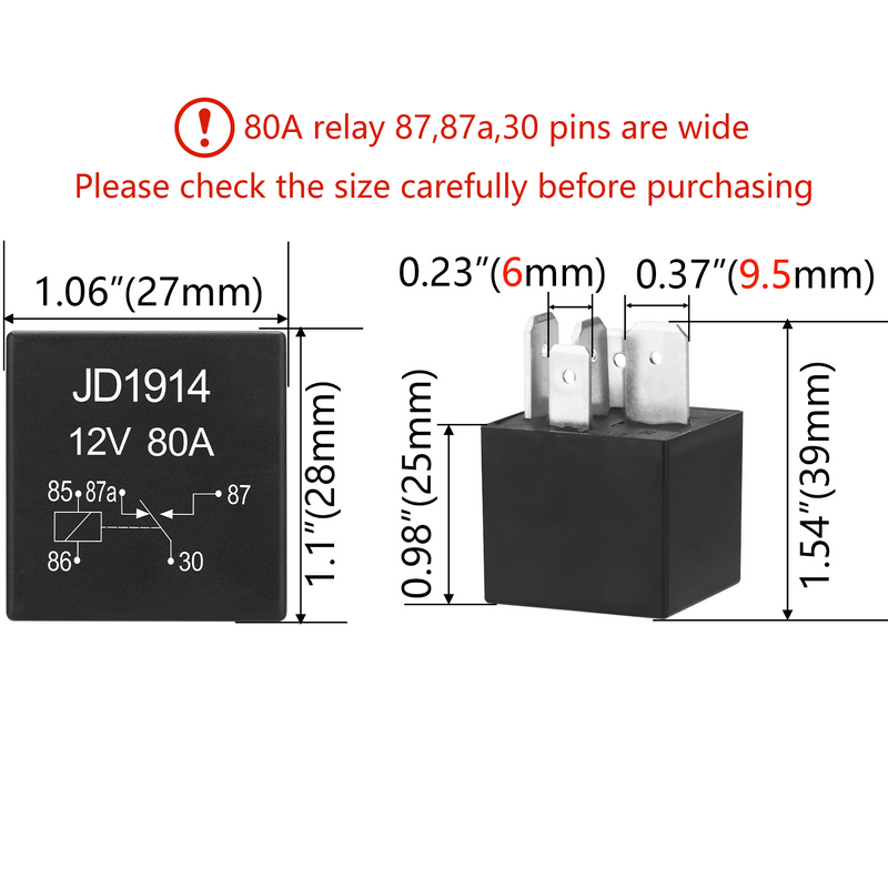 Weasch JD1914 Car Relay, 12V 80A, 5 Pin SPDT, Automotive Switches and Starters, Waterproof Relay for Boat Tractor Truck Motorcycle-2