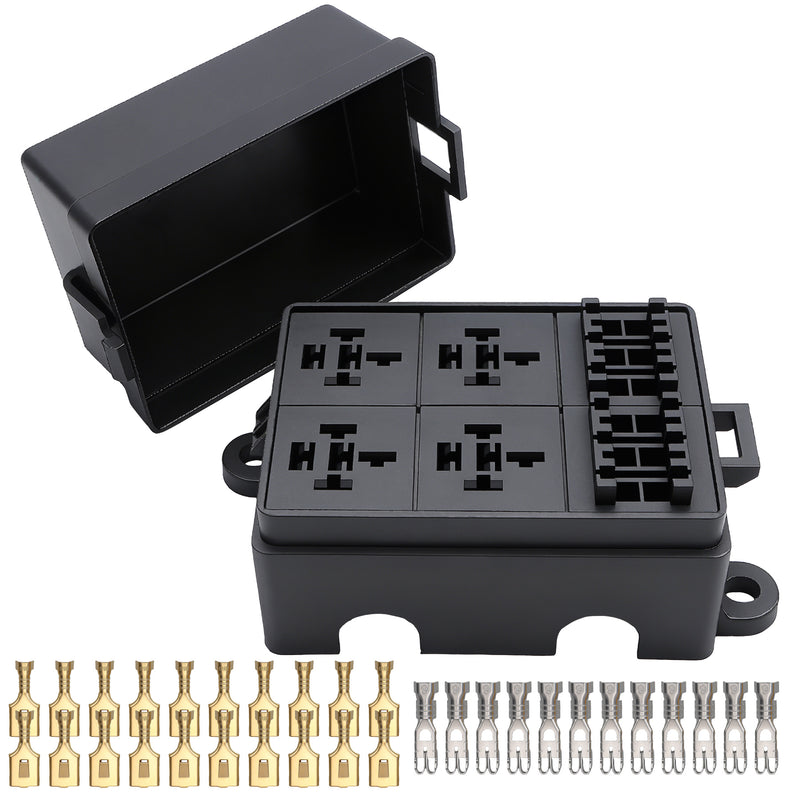Weasch 12V 6 Way Fuse Relay Box, 4 Relays and 6 ATC/ATO Blade Fuse Slots, Compatible with 4-Pin 5-Pin 40Amp Relay, for Cars Truck Marine Boat Jeep-1