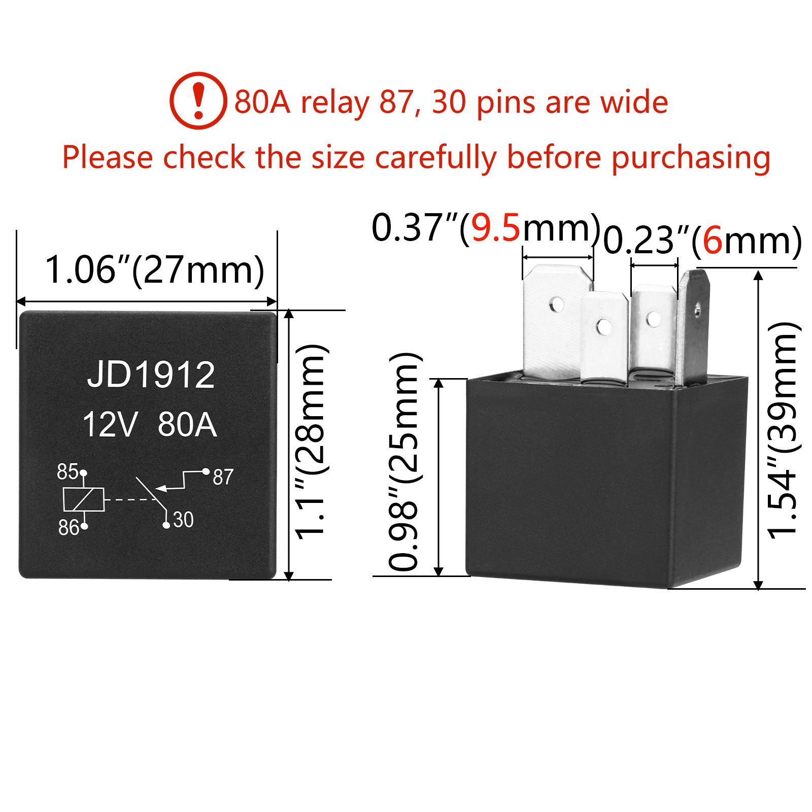 Weasch JD1912 Car Relay, 12V 80A, 4 Pin SPST, Automotive Switches and Starters, Waterproof Relay for Boat Tractor Truck Motorcycle-2