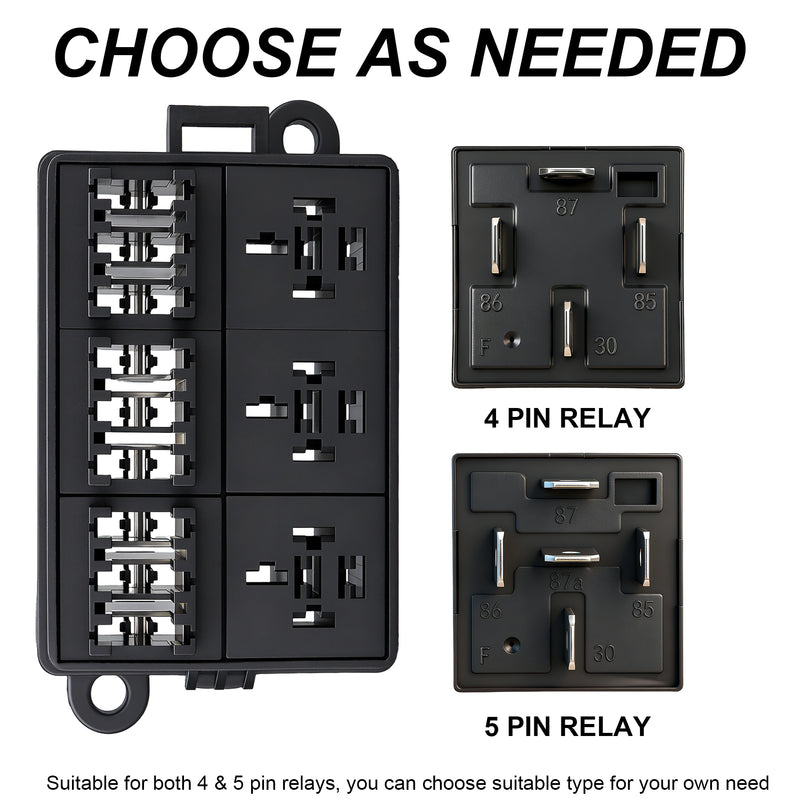 Weasch 12V 9 Way Fuse Relay Box, 3 Relays and 9 ATC/ATO Blade Fuse Slots, Compatible with 4-Pin 5-Pin 40Amp Relay, for Cars Truck Marine Boat Jeep-5