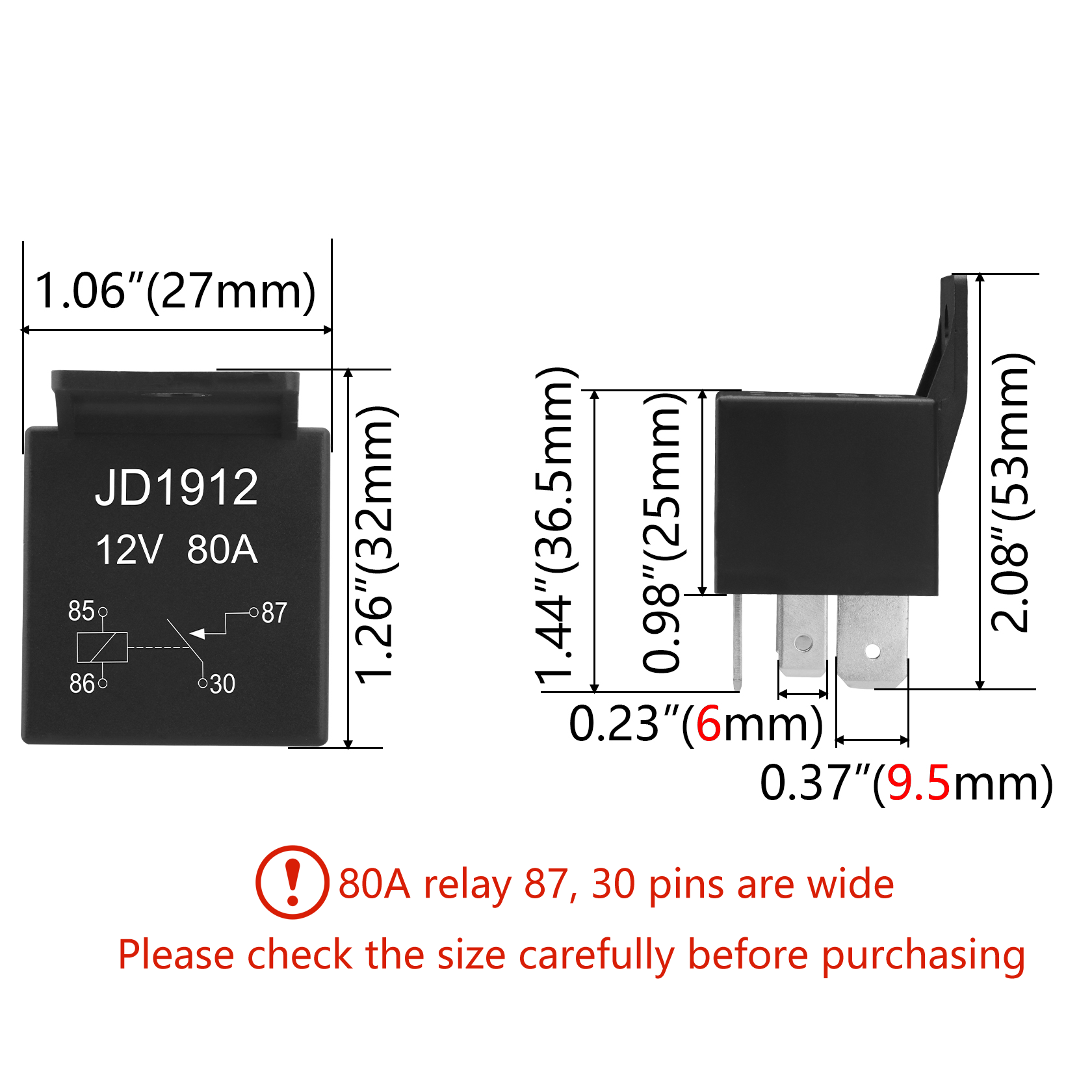 Weasch JD1912 Car Relay, 12V 80A, 4 Pin SPST, Automotive Switches and Starters, Waterproof Relay for Boat Tractor Truck Motorcycle-2
