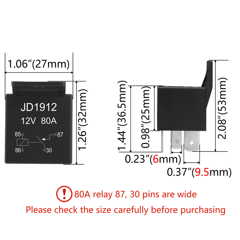 Weasch JD1912 Car Relay, 12V 80A, 4 Pin SPST, Automotive Switches and Starters, Waterproof Relay for Boat Tractor Truck Motorcycle-2