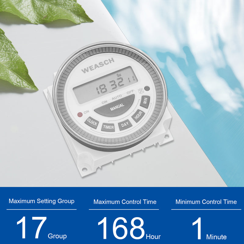 Weasch Timer Switch, CN304 16Amp 5Pins SPDT, Digital LCD Power Programmable Timer Time Relay Switch, Supports 17 Scheduled Times Daily or Weekly-5