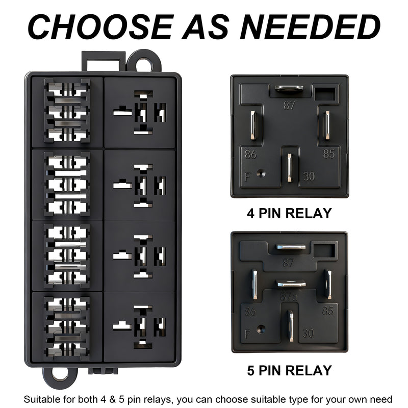 Weasch 12V 12 Way Fuse Relay Box, 4 Relays and 12 ATC/ATO Blade Fuses Slots, Compatible with 4-Pin 5-Pin 40Amp Relay, for Cars Truck Marine Boat Jeep-5