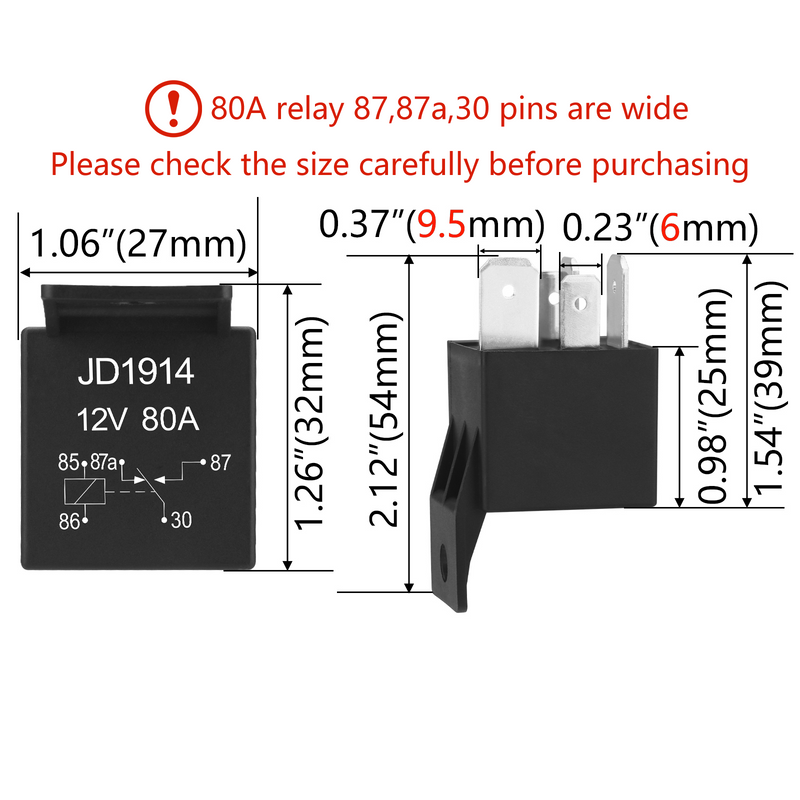 Weasch JD1914 Car Relay, 12V 80A, 5 Pin SPDT, Automotive Switches and Starters, Waterproof Relay for Boat Tractor Truck Motorcycle-2