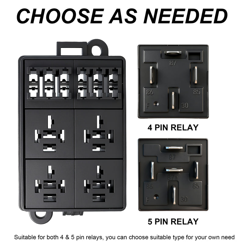 Weasch 12V 6 Way Fuse Relay Box, 4 Relays and 6 ATC/ATO Blade Fuse Slots, Compatible with 4-Pin 5-Pin 40Amp Relay, for Cars Truck Marine Boat Jeep-6