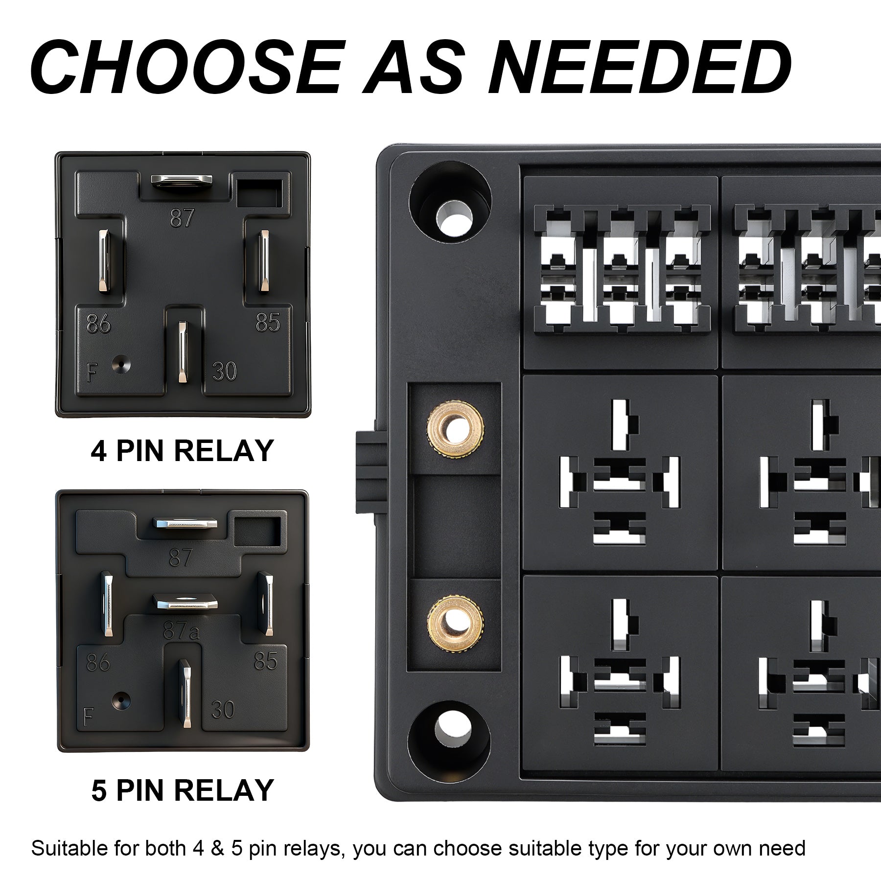 Weasch 12V 12 Way Fuse Relay Box, 8 Relays and 12 ATC/ATO Blade Fuses Slots, Compatible with 4-Pin 5-Pin 40A Relay, for Cars Truck Marine Boat Jeep-5