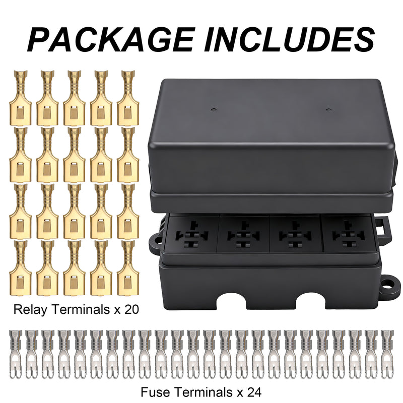 Weasch 12V 12 Way Fuse Relay Box, 4 Relays and 12 ATC/ATO Blade Fuses Slots, Compatible with 4-Pin 5-Pin 40Amp Relay, for Cars Truck Marine Boat Jeep-7
