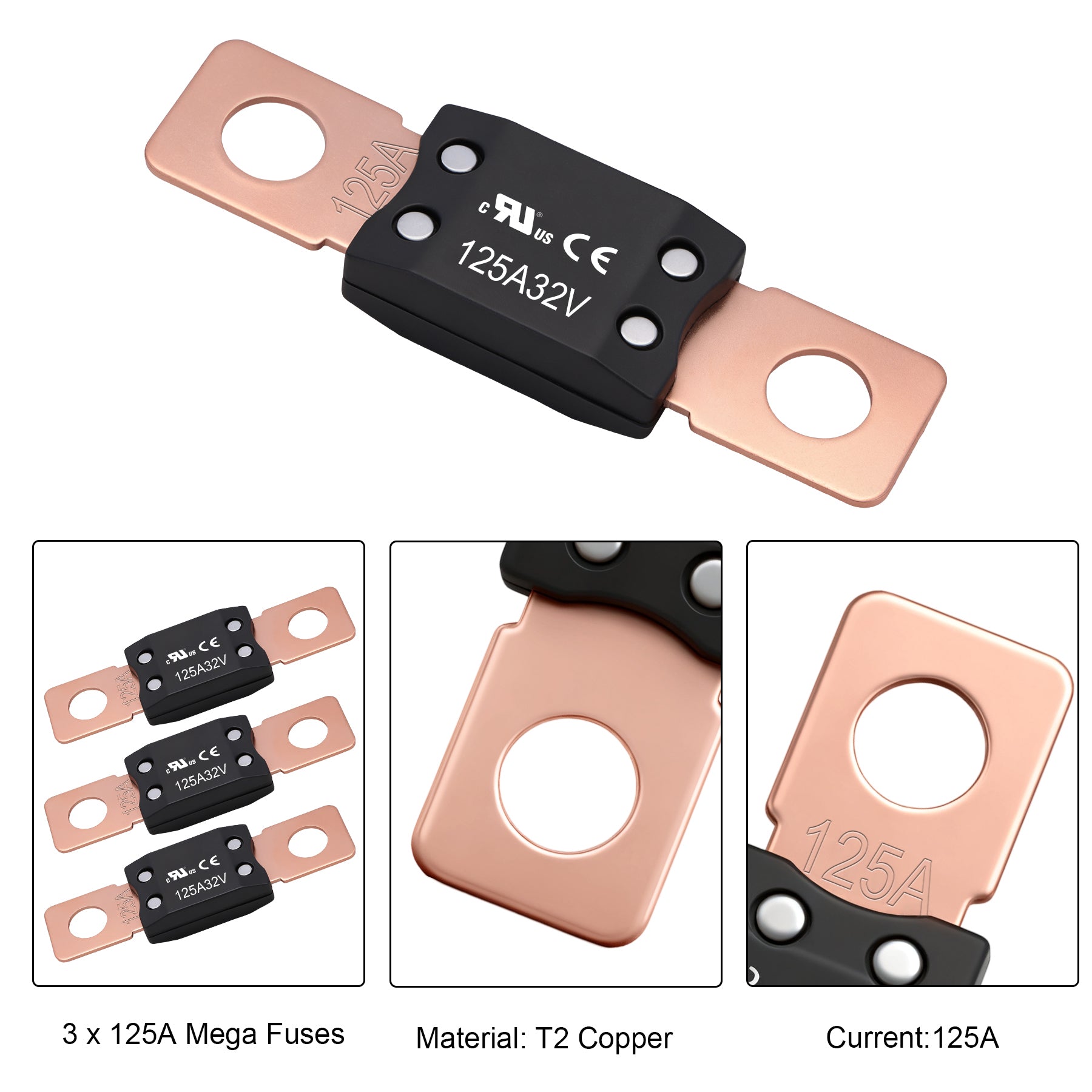 Weasch 125A MEGA/AMG Fuse, UL Certification, High Current Bolt Mount Automotive 125 Amp for Cars, Trailers, Trucks, Buses, Caravans, Boats-3