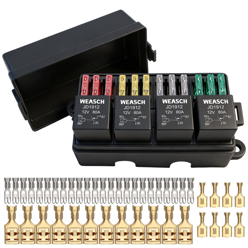 Weasch 12V 12 Way Fuse Relay Box, 4x4-Pin 80Amp Relays and 12 ATC/ATO Blade Fuses, for Cars Truck Jeep-1