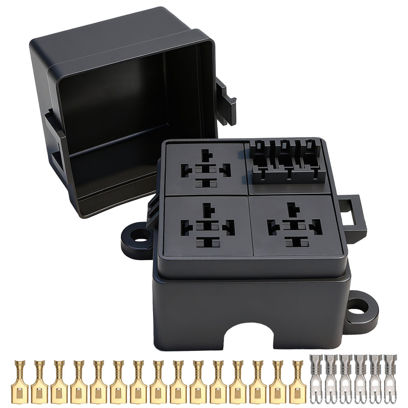 Weasch 12V 3 Way Fuse Relay Box, 3 Relays and 3 ATC/ATO Blade Fuses Slots, Compatible with 4-Pin 5-Pin 40A Relay, for Cars Truck Jeep-1