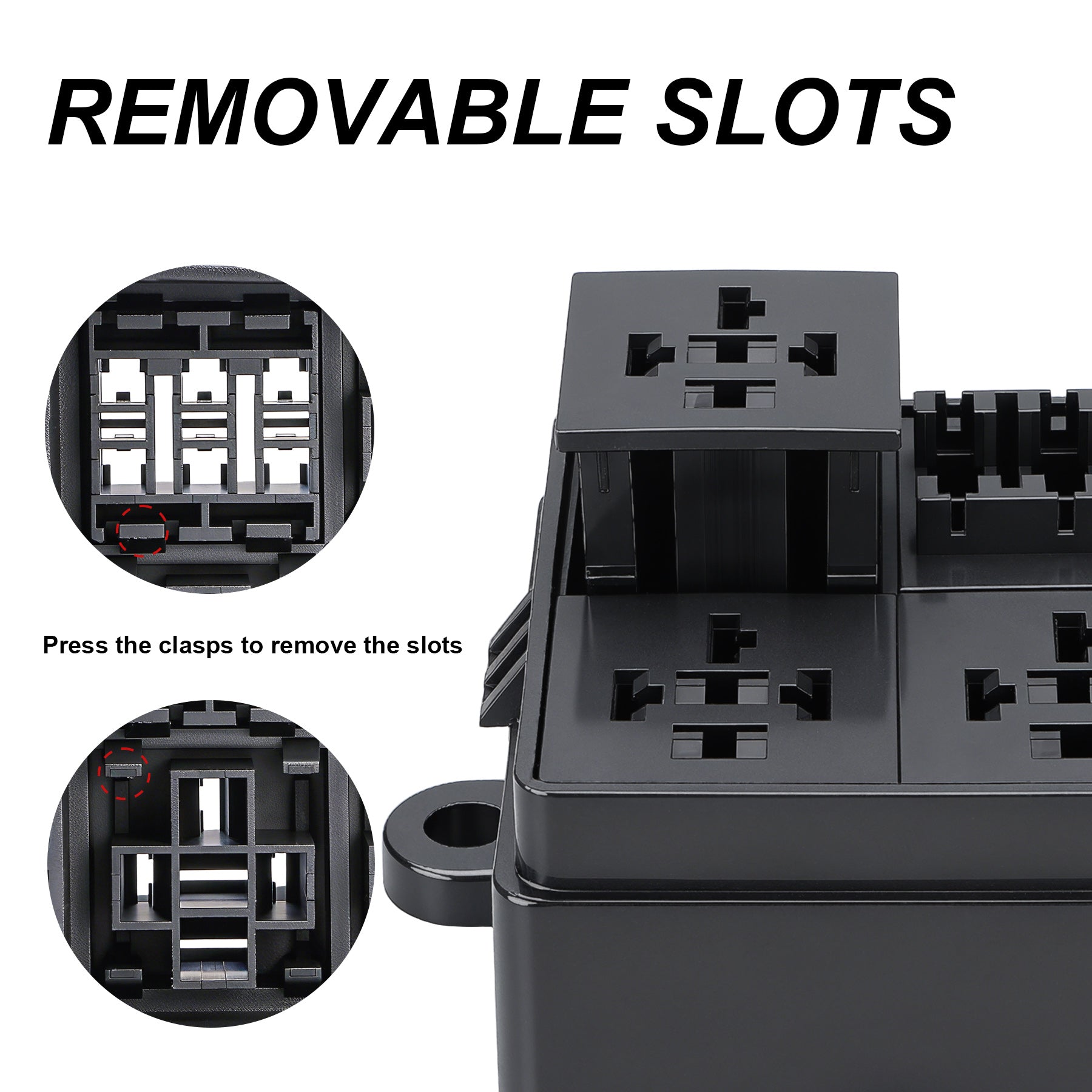 Weasch 12V 3 Way Fuse Relay Box, 3 Relays and 3 ATC/ATO Blade Fuses Slots, Compatible with 4-Pin 5-Pin 40A Relay, for Cars Truck Jeep-4