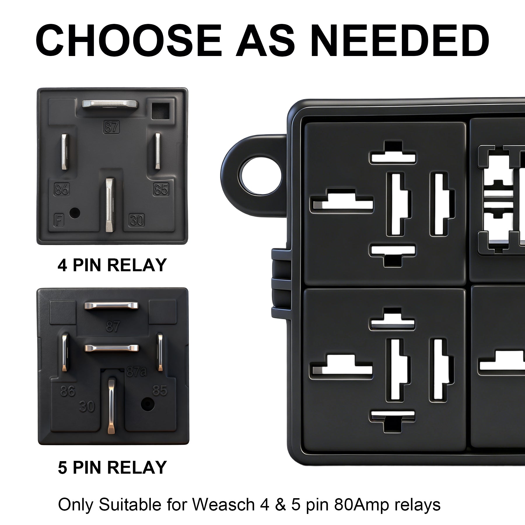 Weasch 12V 3 Way Fuse Relay Weasch Box, 3x4-Pin 80Amp Relays and 3 ATC/ATO Blade Fuses, for Cars Truck Jeep-4