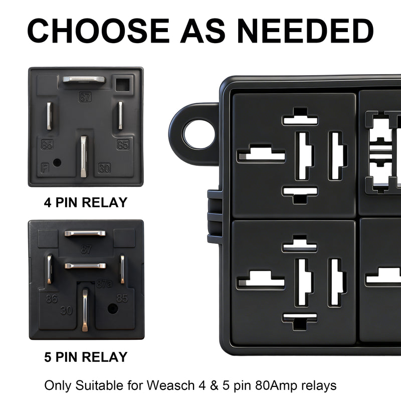 Weasch 12V 3 Way Fuse Relay Weasch Box, 3x4-Pin 80Amp Relays and 3 ATC/ATO Blade Fuses, for Cars Truck Jeep-4