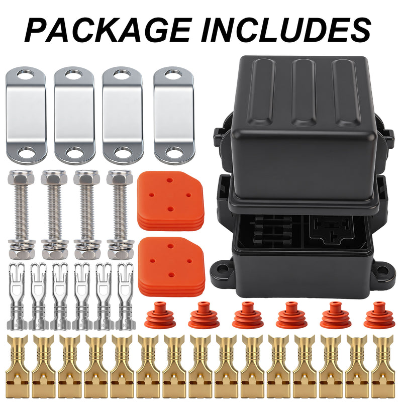 Weasch 12V 3 Way Waterproof Fuse Relay Box, 3 Relays and 3 ATC/ATO Blade Fuse Slots, Compatible with 4-Pin 5-Pin 40Amp Relay, for Cars Truck Marine Boat Jeep-8
