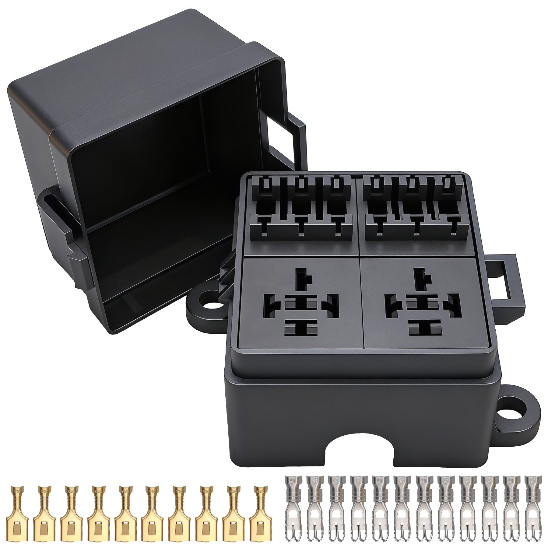 Weasch 12V 6 Way Fuse Relay Box, 2 Relays and 12 ATC/ATO Blade Fuses Slots, Compatible with 4-Pin 5-Pin 40Amp Relay, for Cars Truck Marine Boat Jeep-1