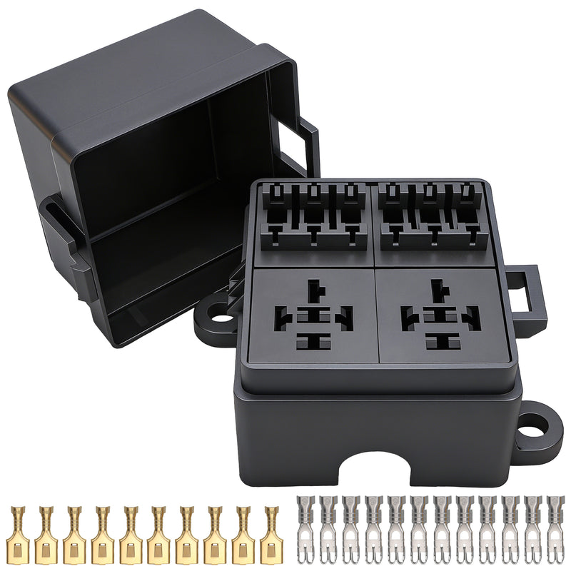 Weasch 12V 6 Way Fuse Relay Box, 2 Relays and 12 ATC/ATO Blade Fuses Slots, Compatible with 4-Pin 5-Pin 40Amp Relay, for Cars Truck Marine Boat Jeep-1