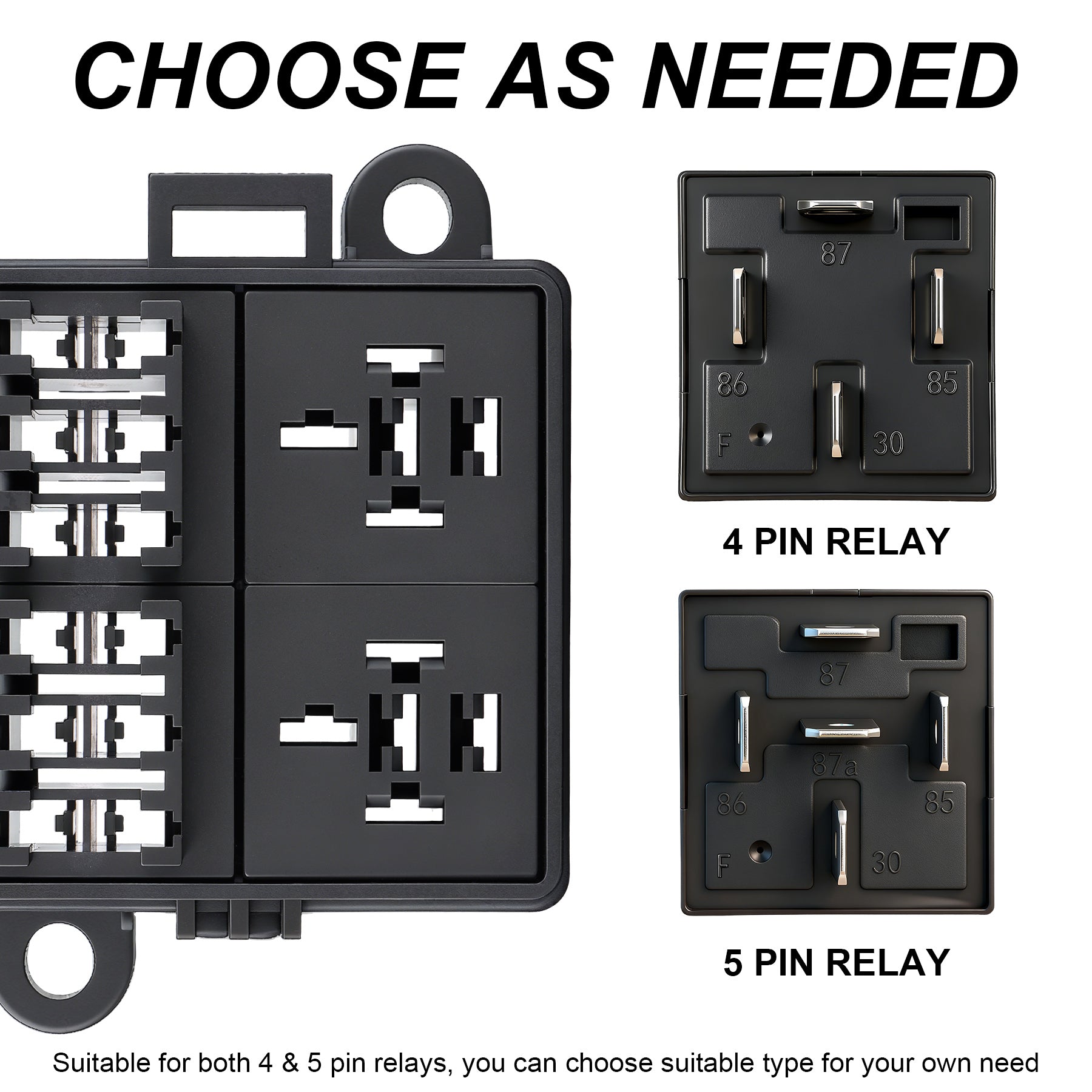 Weasch 12V 6 Way Fuse Relay Box, 2 Relays and 12 ATC/ATO Blade Fuses Slots, Compatible with 4-Pin 5-Pin 40Amp Relay, for Cars Truck Marine Boat Jeep-3