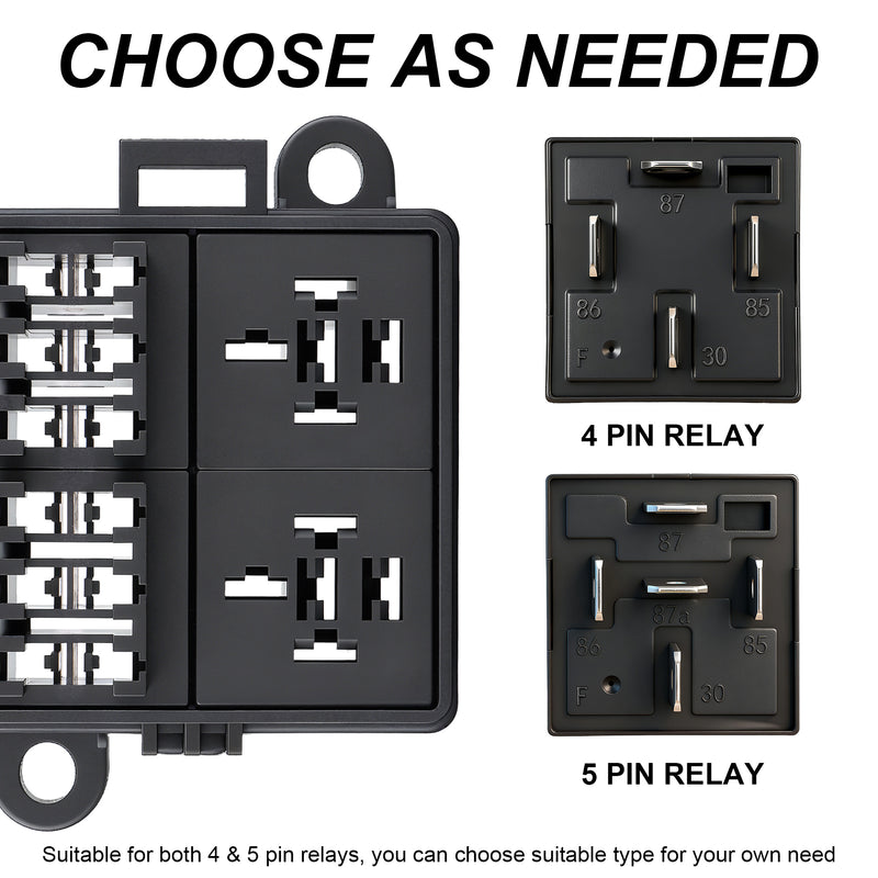 Weasch 12V 6 Way Fuse Relay Box, 2 Relays and 12 ATC/ATO Blade Fuses Slots, Compatible with 4-Pin 5-Pin 40Amp Relay, for Cars Truck Marine Boat Jeep-3