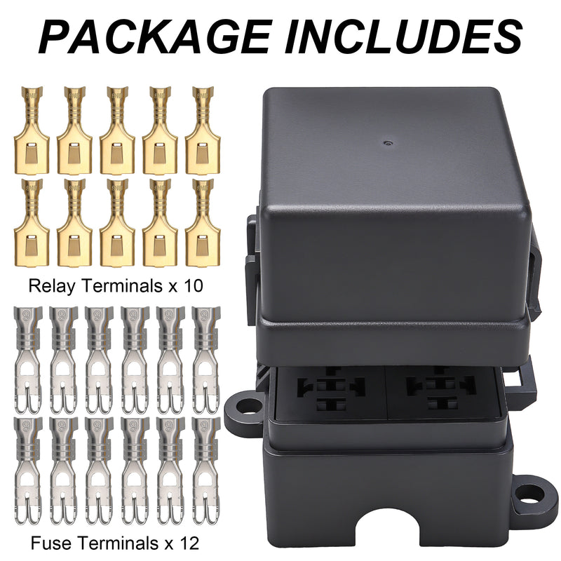 Weasch 12V 6 Way Fuse Relay Box, 2 Relays and 12 ATC/ATO Blade Fuses Slots, Compatible with 4-Pin 5-Pin 40Amp Relay, for Cars Truck Marine Boat Jeep-6