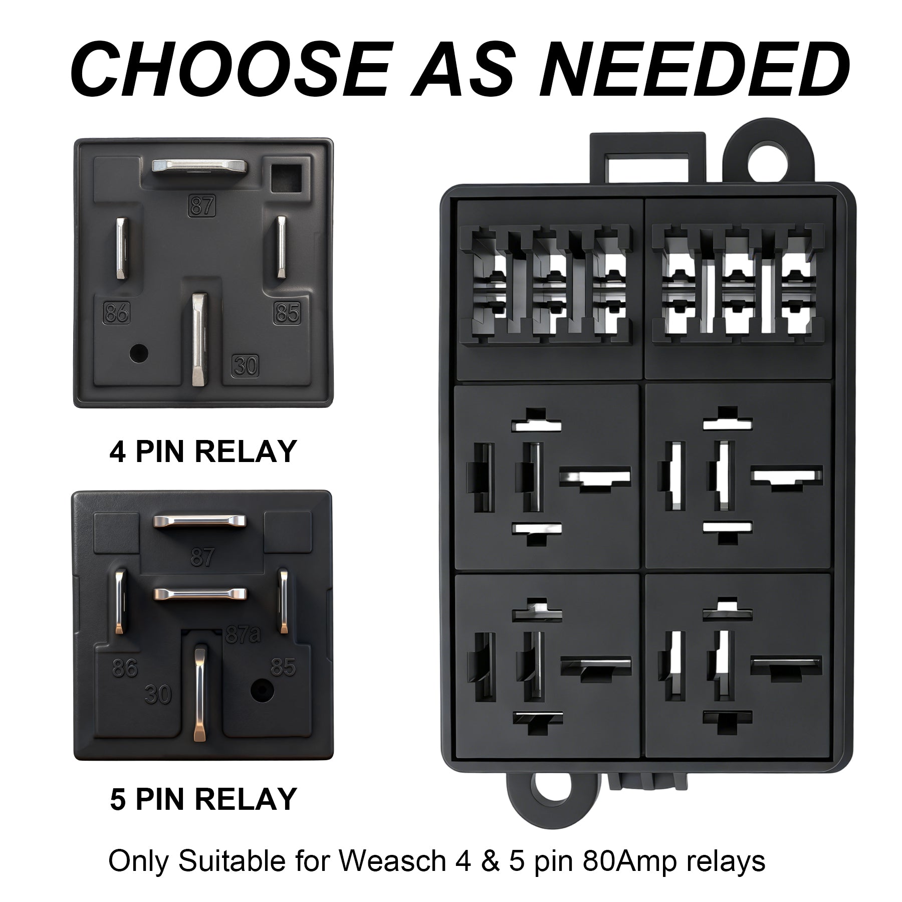 Weasch 12V 6 Way Fuse Relay Box, 4x4-Pin 80Amp Relays and 6 ATC/ATO Blade Fuses, for Cars Truck Marine Boat Jeep-5