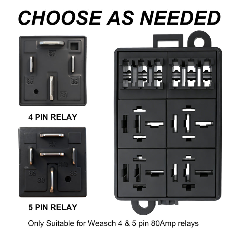 Weasch 12V 6 Way Fuse Relay Box, 4x4-Pin 80Amp Relays and 6 ATC/ATO Blade Fuses, for Cars Truck Marine Boat Jeep-5