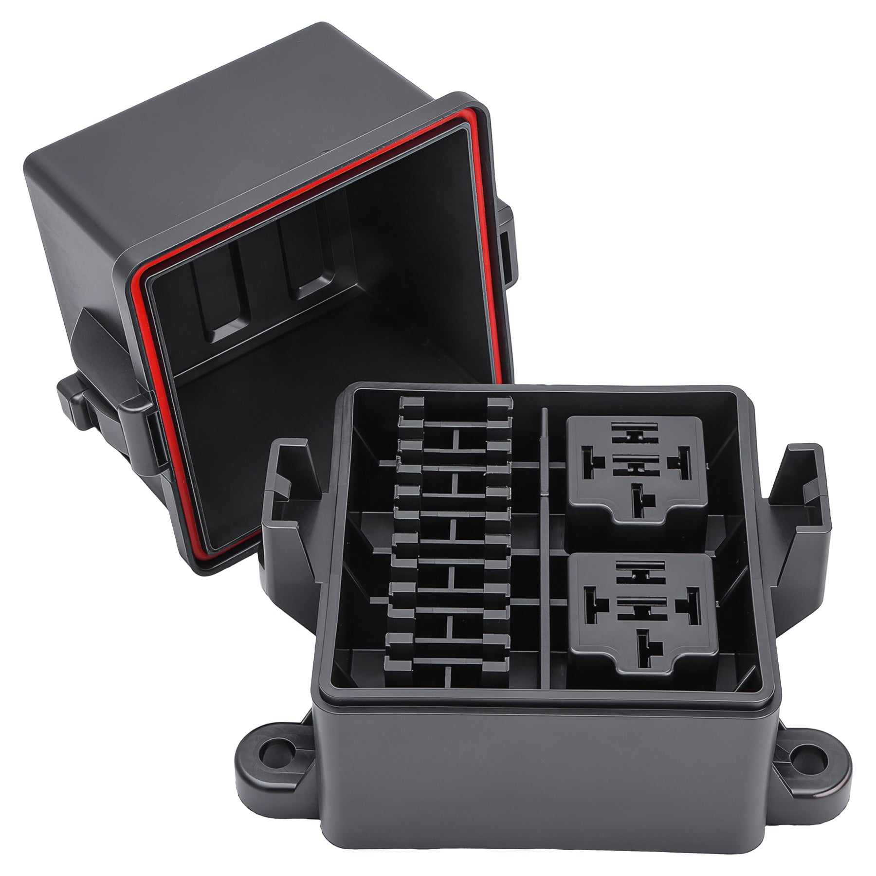 Weasch 12V 6 Way Waterproof Fuse Relay Box, 2 Relays and 6 ATC/ATO Blade Fuse Slots, Compatible with 4-Pin 5-Pin 40Amp Relay, for Cars Truck Marine Boat Jeep-1