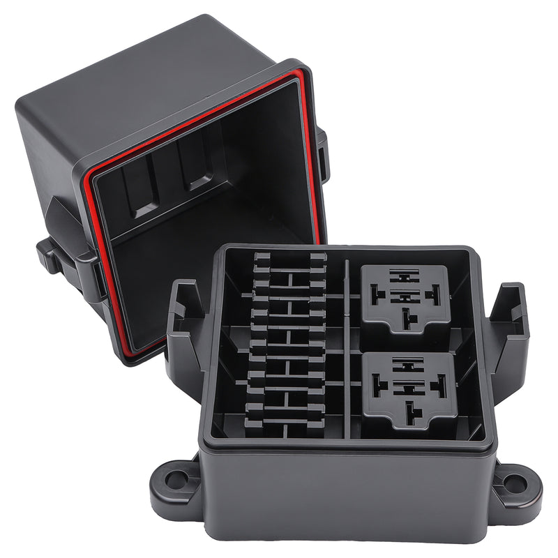 Weasch 12V 6 Way Waterproof Fuse Relay Box, 2 Relays and 6 ATC/ATO Blade Fuse Slots, Compatible with 4-Pin 5-Pin 40Amp Relay, for Cars Truck Marine Boat Jeep-1