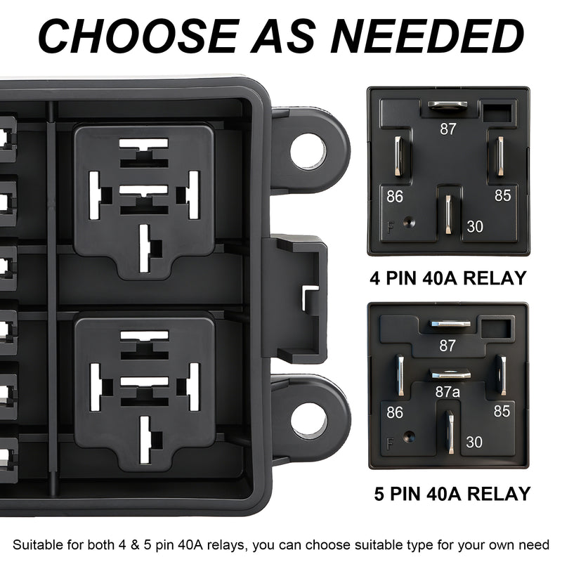 Weasch 12V 6 Way Waterproof Fuse Relay Box, 2 Relays and 6 ATC/ATO Blade Fuse Slots, Compatible with 4-Pin 5-Pin 40Amp Relay, for Cars Truck Marine Boat Jeep-3