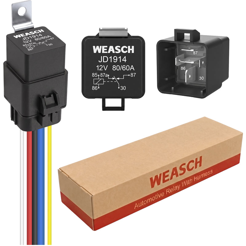 Weasch 12V 80/60A 5-Pin Waterproof with 10AWG UL Recognized Component Wire | SPDT Relay, Tinned Copper Wire, Ideal for Off-road LED Light Bar, Engine Cooling Fans, Air Compressors, Horn Upgrades-1