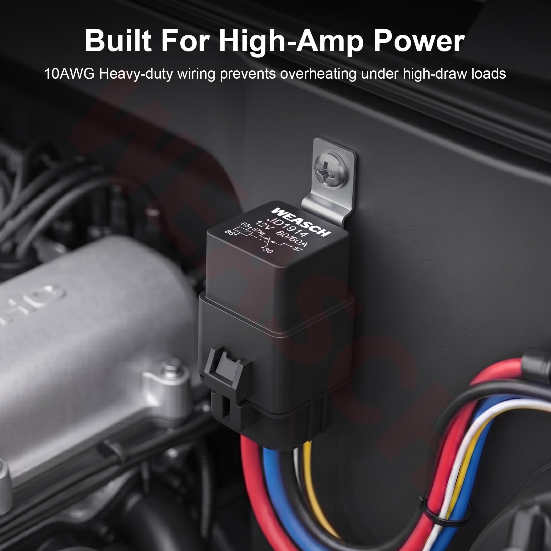 Weasch 12V 80/60A 5-Pin Waterproof with 10AWG UL Recognized Component Wire | SPDT Relay, Tinned Copper Wire, Ideal for Off-road LED Light Bar, Engine Cooling Fans, Air Compressors, Horn Upgrades-6