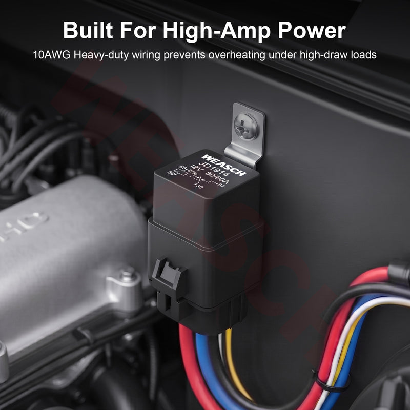 Weasch 12V 80/60A 5-Pin Waterproof with 10AWG UL Recognized Component Wire | SPDT Relay, Tinned Copper Wire, Ideal for Off-road LED Light Bar, Engine Cooling Fans, Air Compressors, Horn Upgrades-6
