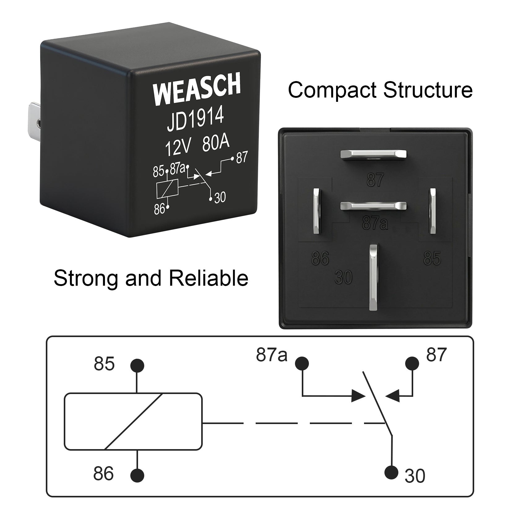 Weasch 12V 80A 6 Way Pre-Wired Fuse Relay Box, 2 Relays and 6 ATC/ATO Blade Fuses, 5-Pin Relay Block and Kit, for Cars Truck Jeep-7