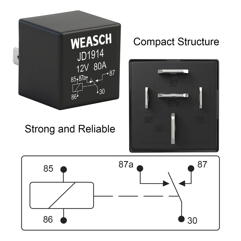 Weasch 12V 80A 6 Way Pre-Wired Fuse Relay Box, 2 Relays and 6 ATC/ATO Blade Fuses, 5-Pin Relay Block and Kit, for Cars Truck Jeep-7