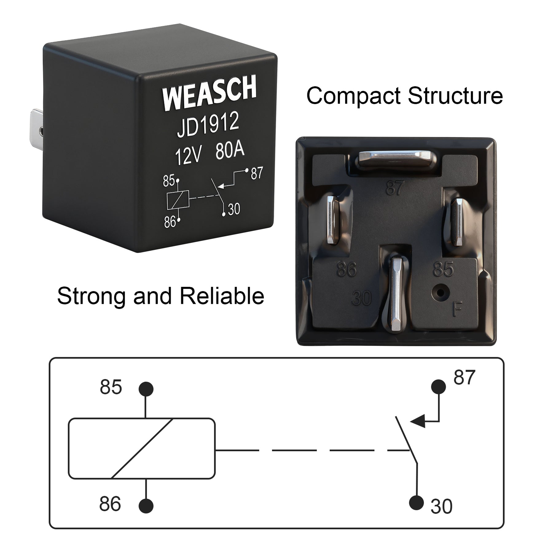 Weasch 12V 80Amp Relay Box, 6 Way Pre-Wired Relay Box, 6 Relays and 6 Slot ATC/ATO Blade Fuses, Universal Relay Panel, for Automotive Car Truck Jeep-7