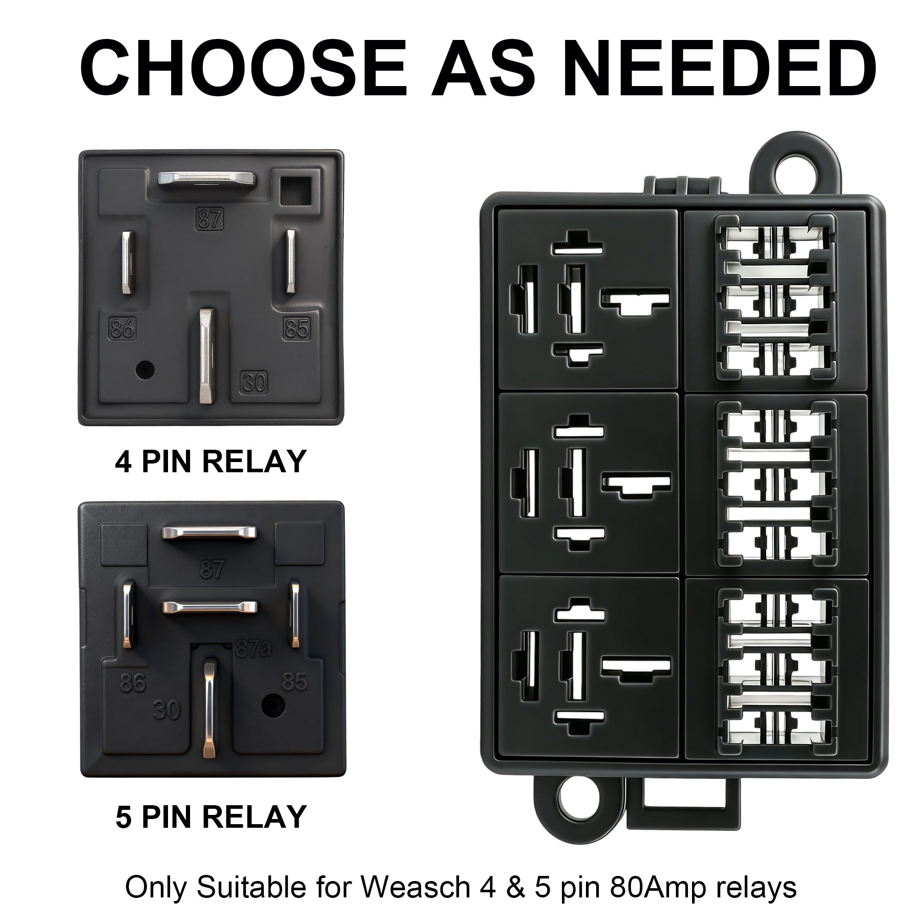 Weasch 12V 9 Way Fuse Relay Box, 3x4-Pin 80Amp Relays and 9 ATC/ATO Blade Fuses, for Cars Truck Marine Boat Jeep-4