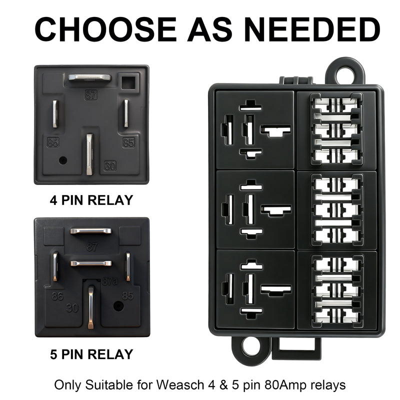 Weasch 12V 9 Way Fuse Relay Box, 3x4-Pin 80Amp Relays and 9 ATC/ATO Blade Fuses, for Cars Truck Marine Boat Jeep-4
