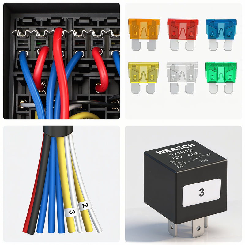 Weasch 12V 9 Way Pre-Wired Fuse Relay Box, 3 Relays and 9 ATC/ATO Blade Fuses, 4-Pin 40A Relay Block and Kit, for Cars Truck Marine Boat Jeep-8