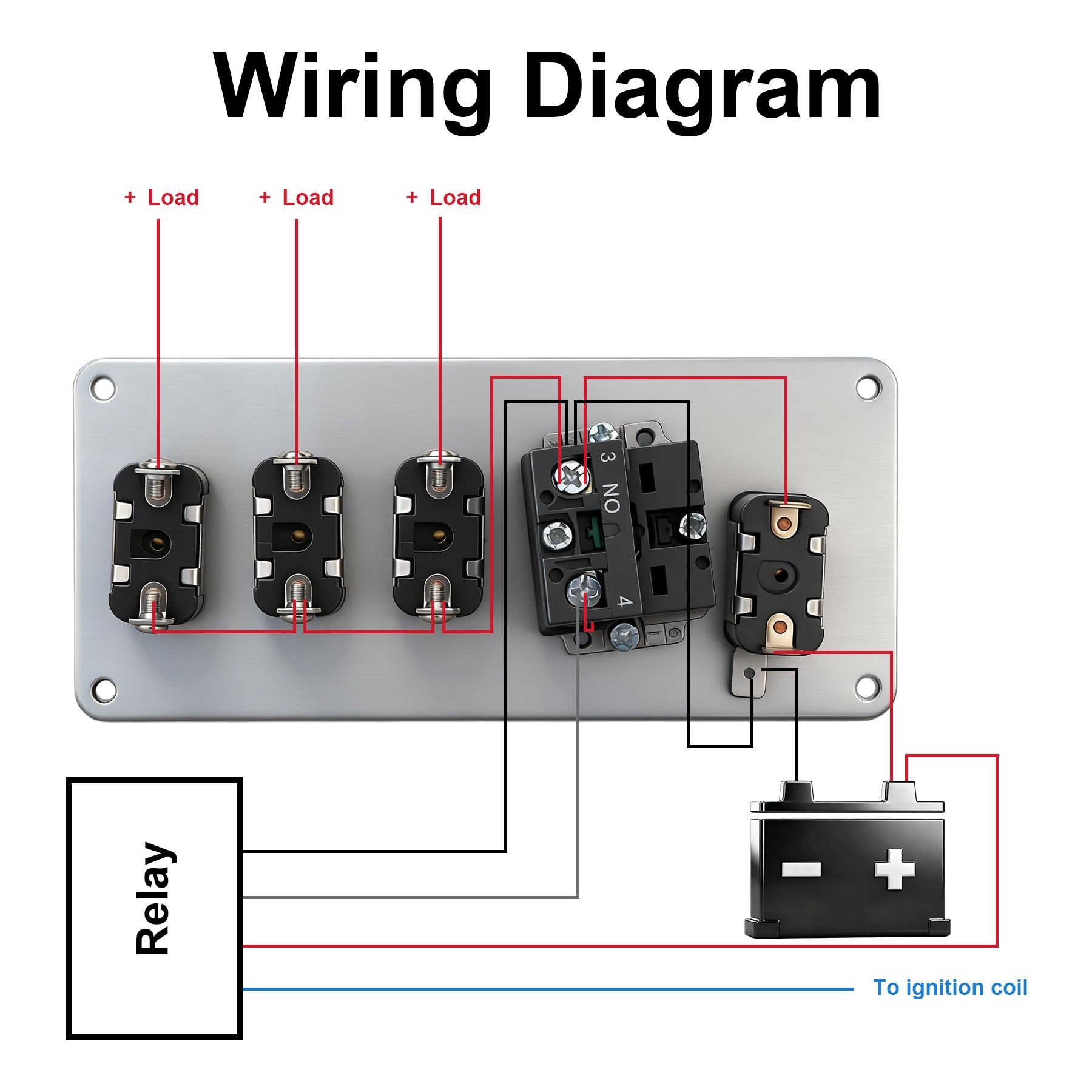 Weasch 12V Carbon Ignition Switch Panel, 5 in 1 with Engine Push Button Toggle Switches, with 12AWG Relay Kit for RV Truck Racing Car Boat Marine Trailer-7
