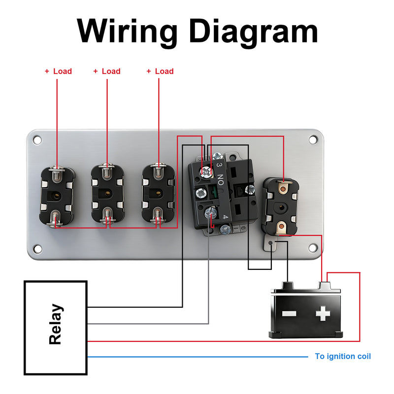 Weasch 12V Carbon Ignition Switch Panel, 5 in 1 with Engine Push Button Toggle Switches, with 12AWG Relay Kit for RV Truck Racing Car Boat Marine Trailer-7