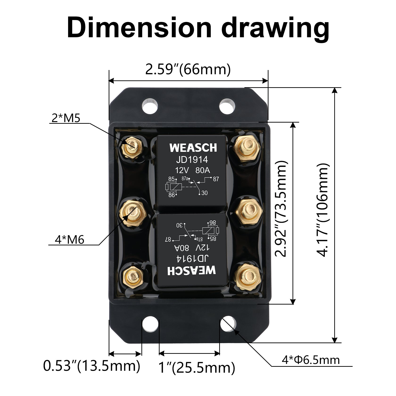 Weasch 12V Forward and Reverse Relay Module, Six Terminal, Replaces 5541100 ATP0110,for Tarp Systems, Winch Motor, Hoists, Snow Plow, Winches-4