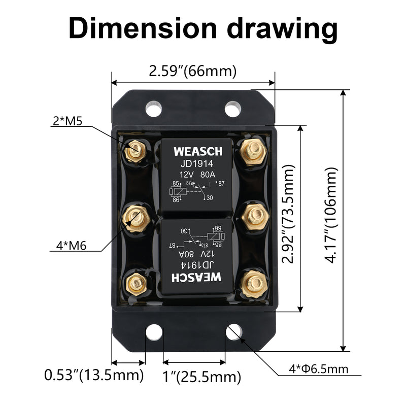 Weasch 12V Forward and Reverse Relay Module, Six Terminal, Replaces 5541100 ATP0110,for Tarp Systems, Winch Motor, Hoists, Snow Plow, Winches-4